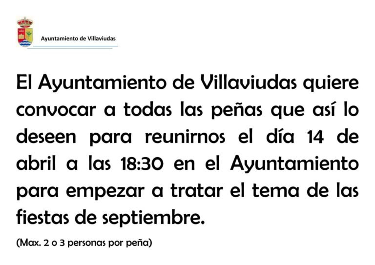 Convocatoria a Peñas para tratar las fiestas