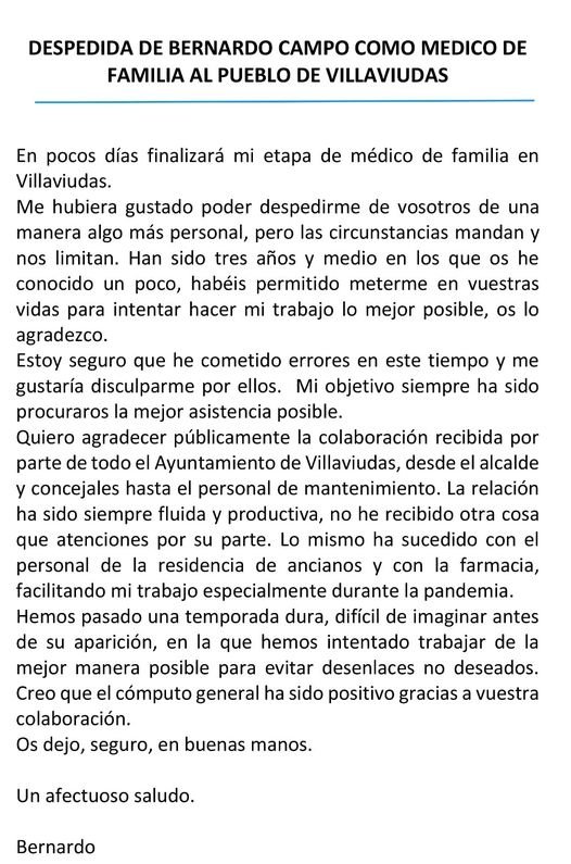 despedida medico bernardo villaviudas