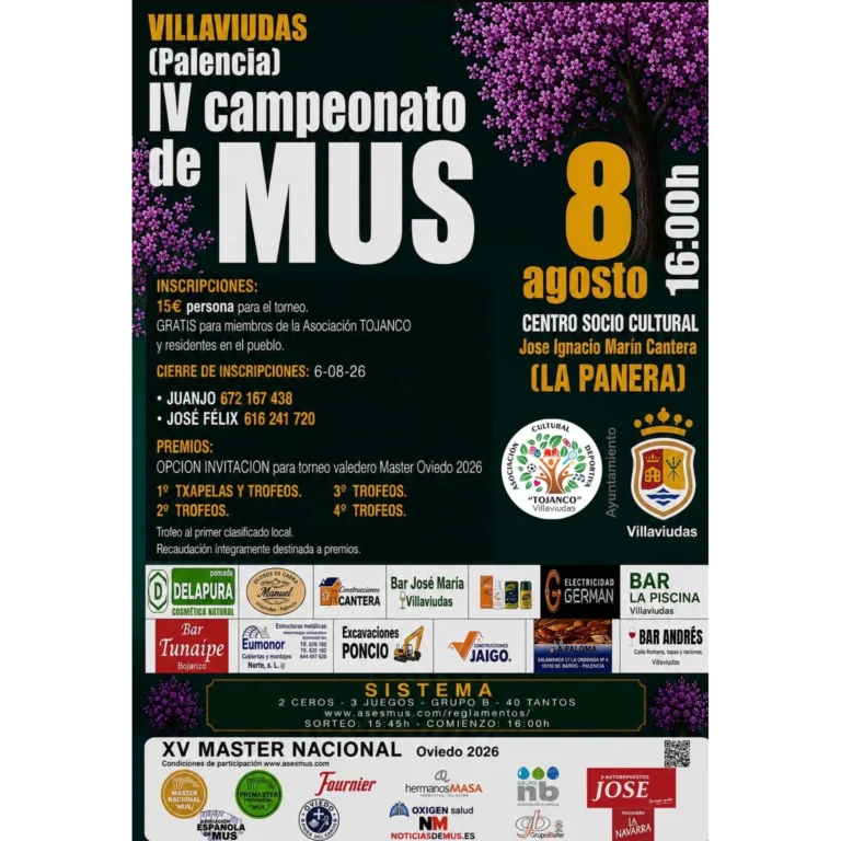 Villaviudas acoge el IV Campeonato de Mus el próximo 8 de agosto